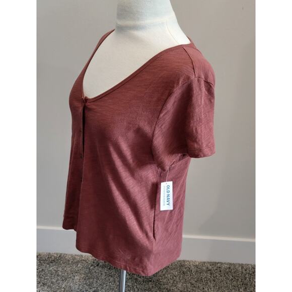 NWT Old Navy Button Front Slub Knit Top Tee Shirt Boxy 100% Cotton Size XS - Picture 5 of 8